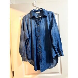 Electric & Rose Denim Chambray Oversized Tunic Shirt‎ Dress XS Blue